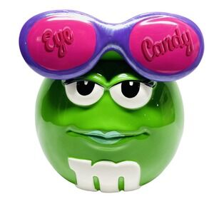 M&M Green Ceramic Candy Canister Eye Candy Sunglasses Collectible Galerie Jar‎